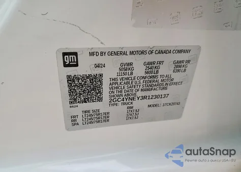 2024 Chevrolet Silverado K2500 Heavy Duty Lt z USA, uszkodzony, nr VIN 2GC4YNEY3R1230137